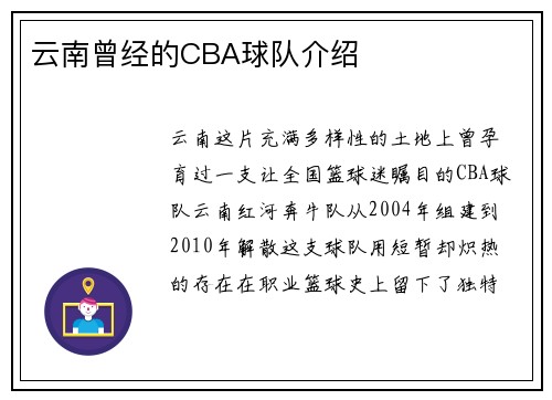 云南曾经的CBA球队介绍